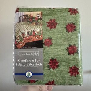 VTG Home Trends‎ fabric Tablecloth  Comfort & Joy 60x102 Oblong Tree Presents